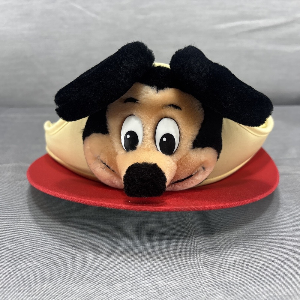 Vintage Mickey Mouse Walt Disney World Visor 1960s Red Yellow Hat RARE EUC Plush